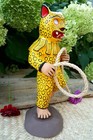  3 Tiger Dancer Figure   Whip Wood Hand Carved Handmade Guerrero Mexico Folk Art