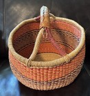 African Bolga Ghana Market Basket 15  Brown Leather Handles Handmade Signed
