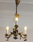 French Art Nouveau Gilt Bronze 3 Arm Antique Floral Chandelier Light Fitting