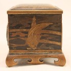 Meiji Period Japanese Bronze Box With Warrior   Scholar In Relief Engraved Rare