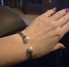 Italian Cuff Bracelet With Genuine Pearls And  Paved Onyx 
