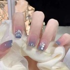 Flowers Gradient Fake Nail Short Square Press On Nails For Nail Art Salon 24pcs