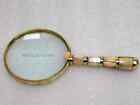 Brass Magnifying Glass 3  Lens Vintage Mother Of Pearl Handle Collectible Gift