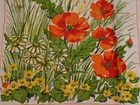 Great Vintage Lot Of 2 Linen Kitchen Towel Bright Orange Poppy   Floral Design