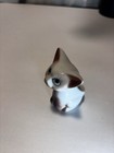 Small Porcelain Kitten Figurine White   Brown Accents With Blue Eyes
