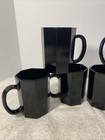 Set Of 6 Vintage Arcoroc Octime Black Glass Coffee Mug Octagonal Cup France