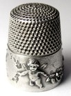 Antique Simons Bros  Sterling Silver Thimble     cupid     Cherubs   Flowers  C1910s