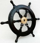 Nautical Black Wood Captain s Boat Ship Steering Wheel 18   Decorative Handmade
