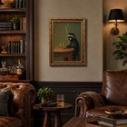 Vintage Gold Framed Canvas Raccoon Wall Art 11x9 Inches Humorous Funny Animal