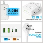 Flat Plug Power Strip With 8 Outlet Long Extension Cord Usb Port Surge Protector
