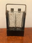 Vintage Atomic Mcm Bar Set Decanters Shields Japan Black Wood Metal Glass