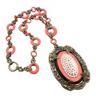 Antique Czech Womens Necklace Coral Color Glass Brass Vintage Czechoslovakia