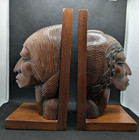 Wood Native South Central America Peru Head Bust Sculptures Carved Book End Set