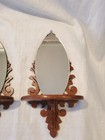 Vintage Wood Wall Sconce Scroll Mirror Shelf Shelves Pair Set Of 2