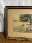Antique Framed Pastoral Sheep Landscape Print Early 1900s Farm Scene