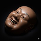 Showa Era Noh Mask    hotei-style    By H  tokusai     Smiling Ceramic  Signed Japan