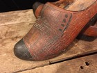 Antique Victorian 12 1 2  Hand Carved Painted Wooden Adult  Mens Shoes Clogs