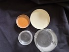 Vintage Mid Century Ribbed Glass Vanity Powder Jar Raised Tulips With Brass Lid