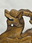 Jade Qiulong Dragon Statue Carved Yellow  brown Curling Horned Oriental Chinese