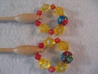 Vintage Lace Making Bobbin Pair Spangled Approx  4  W yellow red Floral Spangle 