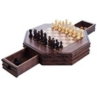 Octagon Wooden Chess And Checkers Set 13 Inch Storage Drawers Nice Office Set