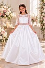 Girls White Flower Girl Dress Pink Bow Lace First Communion Wedding Formal Gown 