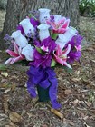 Cemetery Vase Memorial Silk Flower Arrangement White  Purple   Pink