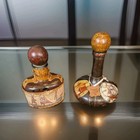  2 Beautiful Vintage Italian Leather Whiskey Decanters  Tall Ship  Sailing   