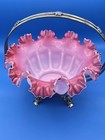 Victorian Pink Opalescent Glass Brides Basket Ornate Silverplate Holder Antique
