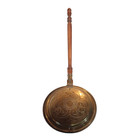 Vtg Brass Bed Warmer Turned  Long Wood Handle 44 