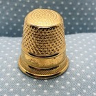Vtg Lillian Vernon Gold Tone Metal Thimble W  Enamel Christmas Partridge Badge 