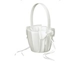 Wedding Flower Basket And Ring Pillow Set White Satin With Faux Pearls