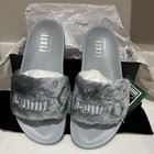 Puma Fenty By Rihanna Leadcat Quarry Silver Fur Slides Sandals Siz 6 5 Us eu