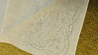 Vintage Set Of 2 Madeira Embroidered Linen Handkerchiefs Floral Scalloped Edge
