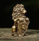 Brass Lion Welcome Animal Statue Small Sculpture Tabletop Figurine Home Decor 