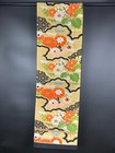 Japanese Kimono Belt  Vintage Fukuro Obi With Gold Black Floral Pattern