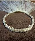 Ivory Wedding bridal Veil   Short Length   Pearl crystal Band   1 Tier