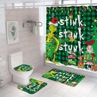 4 Pcs Christmas Shower Curtain Sets With Non-slip Rugs  Toilet Lid Cover And    