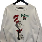 Vintage Youth Dr  Seuss Cat In A Hat Christmas Crewneck Men s White L 