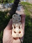 Hei Tiki Maori Pendant Large Royal Hand Carved Bone Abalone Eyes New Zealand