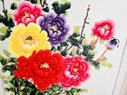 Vintage Decorative Hanging Scroll Of Peonies Flowering Bush 29   x69   