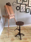 Vintage Industrial Wooden Tractor Bar Stool - Swivel   Adjustable Height