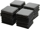 Bulk 60 Set Black Slate Coasters - 4x4 Inch Square Stone Mats For Bar   Home