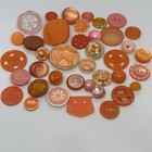 40  Vintage Early Plastic Button Lot Orange Pink Pierced Glitter Rhinestone
