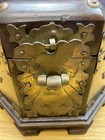Antique Korean Wooden Brass And Wood Box With Fish Lock   Hinged Lid