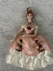 Vintage Dollhouse Miniature Doll Women Victorian Young Lady Roses Pink Dress