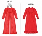 Vintage Shirley Red Sheer Robe   Nightgown Set Girls Size 12 1970s
