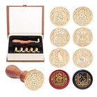 Wax Seal Stamp Set  Vintage 6 Pieces Sealing Wax Stamp Heads And 1 Wooden Han   