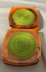 Vtg Mcm Lucite Acrylic Coaster Set Faux Tortoise Shell Rattan Swirl Set 6 Green