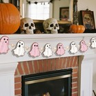 Halloween Mantle Garland Wooden Rustic Hallowee Banner Vintage Pink Ghost